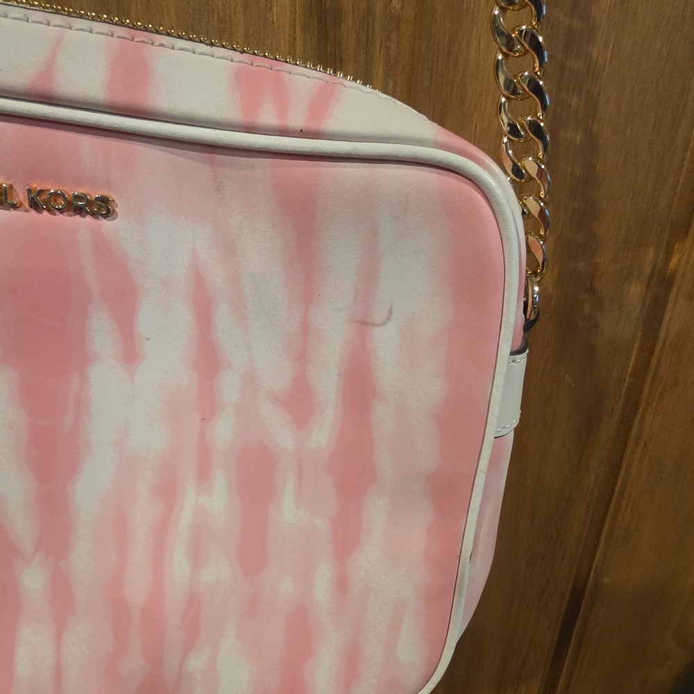 Michael Kors‎ Jet Set East West Crossbody Bag Womens Pink White Tie-Dye Leather - Picture 3 of 12